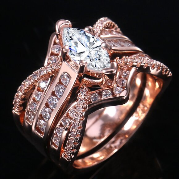 Jewelry - Sweet Anillos Shiny Marquis Dainty Zircon Micro Pave Rings for Women, PD018